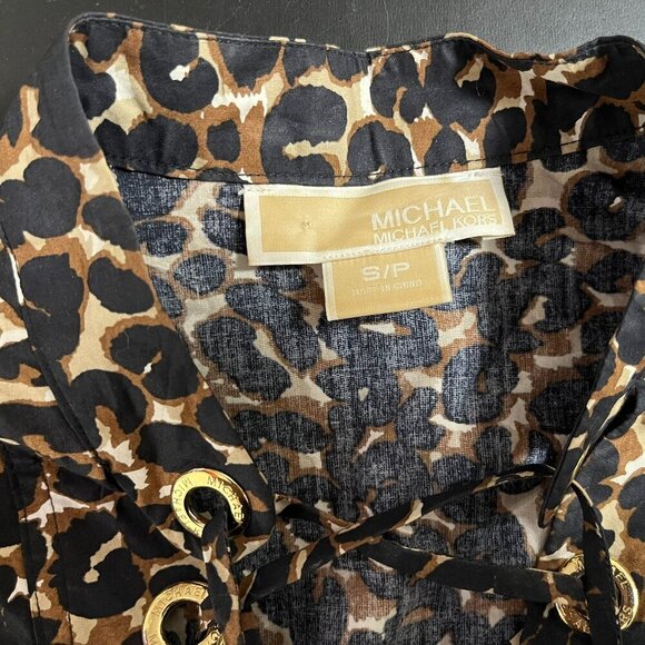 Michael Kors Women's Animal Print Lace Up Neck Blouse - Size Small - Picture 2 of 6